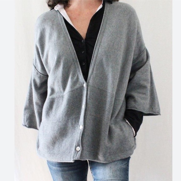 J.JILL COTTON CASHMERE OVERSIZED GRAY 3/4 SLEEVES BUTTON DOWN SWEATER SIZE XL - Picture 9 of 9